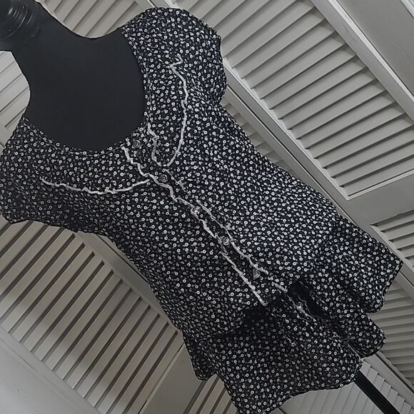 ambiance Apparels sz L dropwaist blouse button front waist ties - Picture 1 of 8